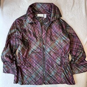 Chico's Lightweight Purple and Multicolored Plaid Jacket with Ruching Detail